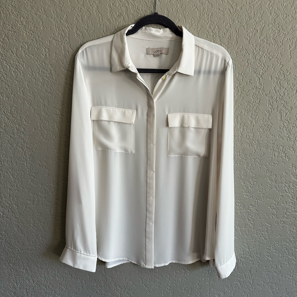 LOFT Ivory Long Sleeve Blouse, Like New